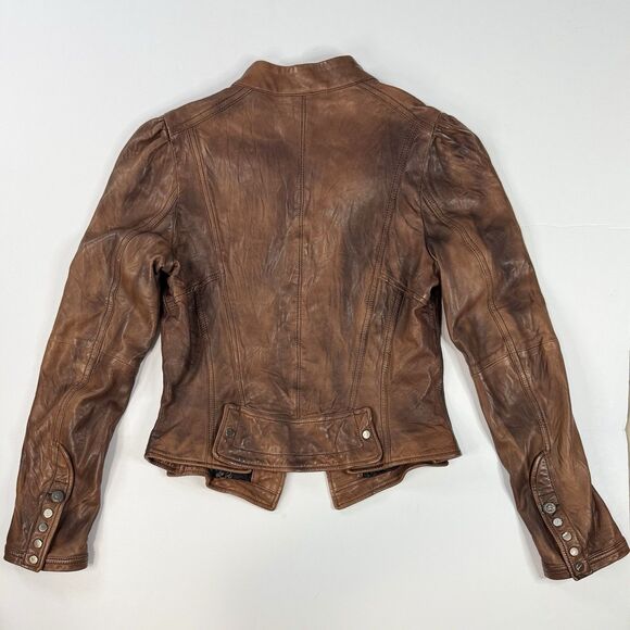 Empresa Italian Designer Brown Real Leather Motorcycle Jacket Womens Size 44 (S) - Picture 2 of 11